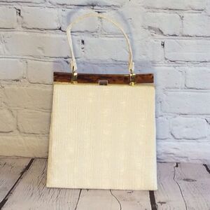 Vintage Dover Handbag/Purse Women’s Ivory Faux Crocodile(Vinyl) Bakelite Closure